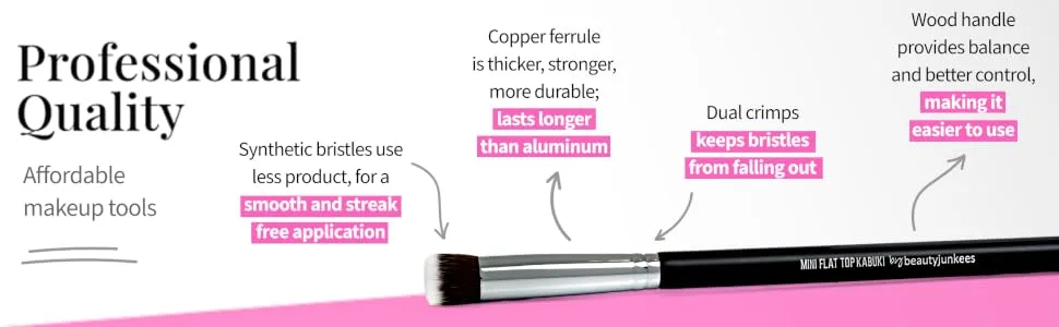 Under Eye Concealer Brush - Beauty Junkees Mini Flat Top Kabuki with Synthetic Bristles for Concealing Blending Setting Buffing with Powder Liquid Cream Cosmetics Vegan Makeup Brushes - Professional Quality: Affordable makeup tools