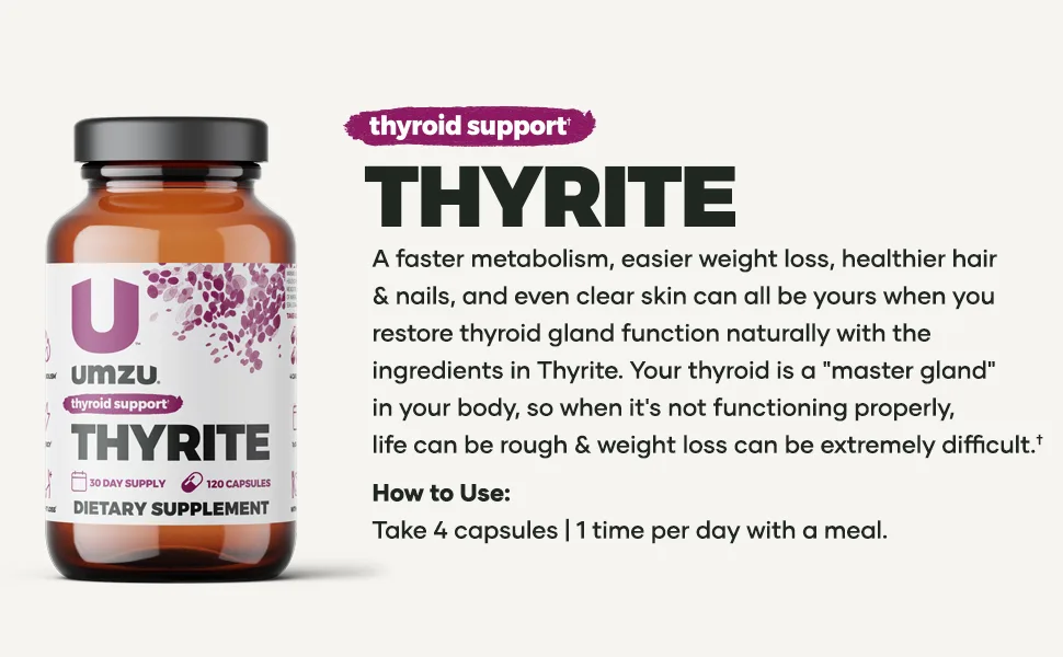 UMZU Thyrite  Advanced Thyroid Supplement to Support Healthy Thyroid Function with Magnesium Ashwagandha Zinc Copper Iodine  Selenium  30 Servings - thyrite