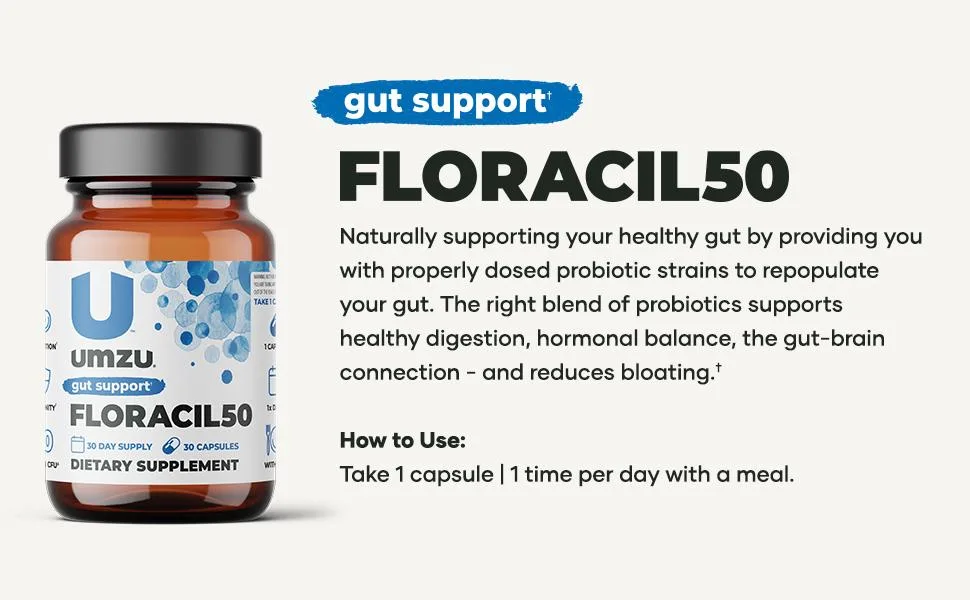 UMZU Floracil50 - Daily Probiotic Supplement - Contains 8 Gut Healthy Bacteria Strains - 1 Month Supply - banner