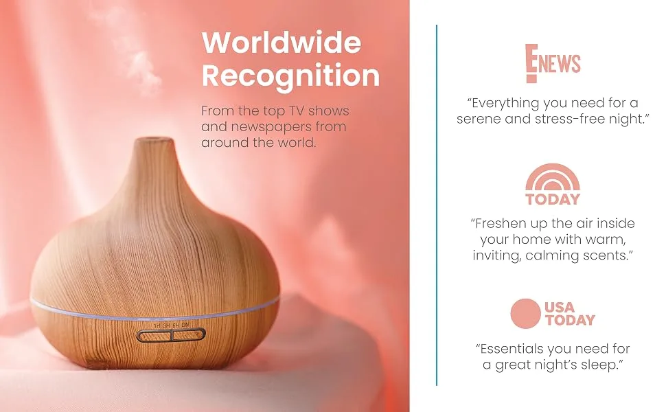 Ultimate Aromatherapy Diffuser  Essential Oil Set - Ultrasonic Diffuser  Top 10 Essential Oils - Modern Diffuser with 4 Timer  7 Ambient Light Settings - Therapeutic Grade Essential Oils - Lavender - e-news, today, and usa today reviews that recommend this diffuser