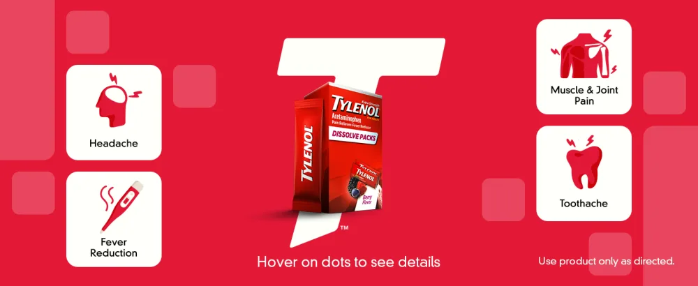 Tylenol Extra Strength Dissolve Packs with Acetaminophen for Pain  Fever Berry 32 Count (Pack of 1) berry 32 Count (Pack of 1) - Tylenol Dissolve Packs Product Packaging