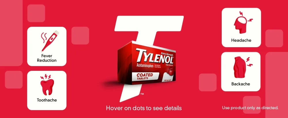 Tylenol Extra Strength Coated Tablets Acetaminophen Adult Pain Relief  Fever Reducer 100 ct - Tylenol Extra Strength Coated Tablets on Red Background
