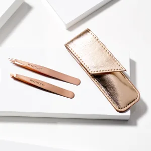Tweezerman Rose Gold Petite Point and Slant Tweezer Set with Travel Case With Carrying Case - image