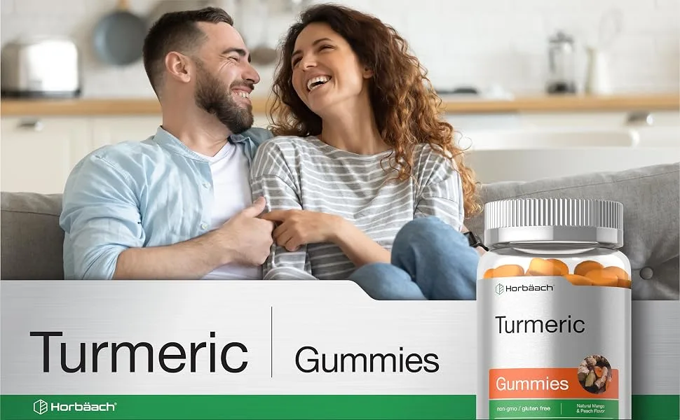 Turmeric Gummies  70 Count  Mango  Peach Flavor  Turmeric Curcumin with Ginger  Vegan Non-GMO  Gluten Free Supplement  by Horbaach - CL15553 Horbaach Turmeric Gummies 90