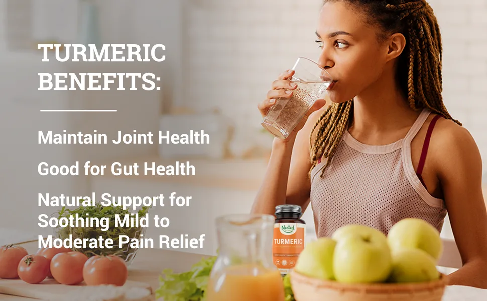 Turmeric Curcumin with BioPerine (Black Pepper Extract)  1000mg Pure Turmeric Root Extract with 95 Curcuminoids  100 Vegan  Non-GMO  Joint Support  Healthy Inflammatory Response Supplement - Nested Naturals