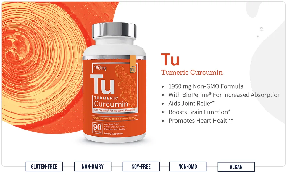 Turmeric Curcumin - Joint Heart  Brain Support - with Bioperine for Increased Absorption - Essential Elements  1950 mg - 90 Capsules 90 Count (Pack of 1) - turmeric