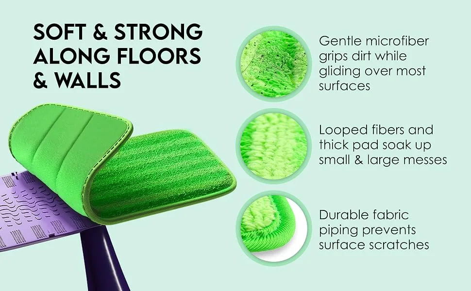 Turbo Mops Reusable Floor Mop Pads - Pack of 2 Machine Washable 12-inch Microfiber Mop Refills - Compatible with Swiffer Wet Jet - Household Cleaning Tools - soft and strong