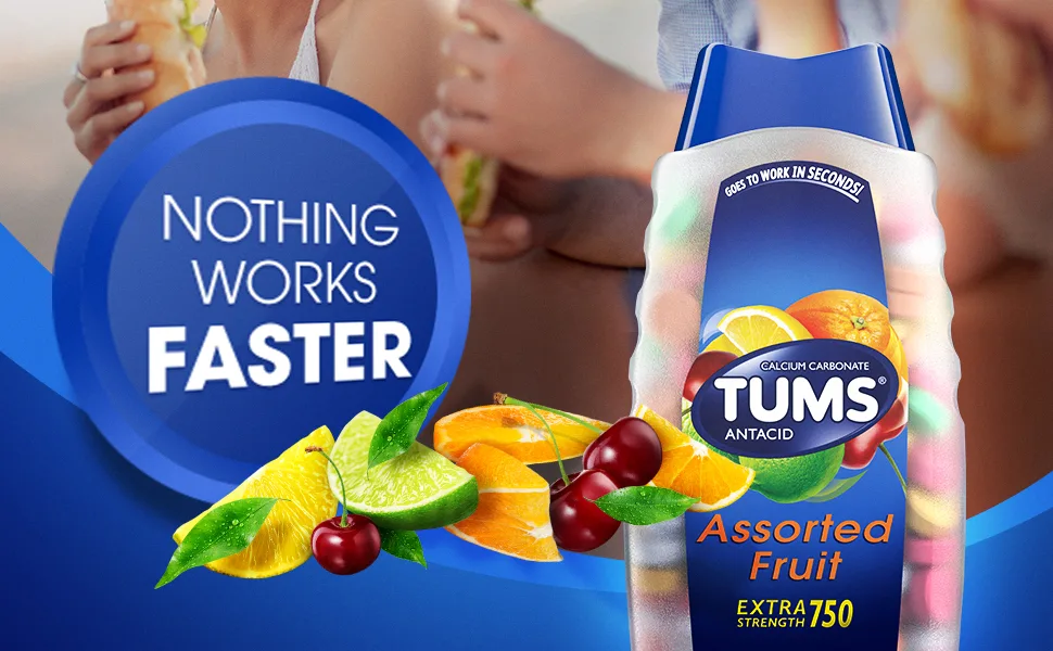 TUMS Extra Strength Antacid Tablets for Chewable Heartburn Relief and Acid Indigestion Relief Assorted Fruit Flavors - 330 Count - tums extra strength assorted fruit