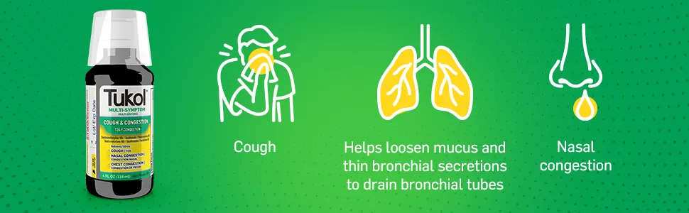 TUKOL Cough  Congestion Treatment Cough Suppressant and Nasal Decongestant Multi-Symptom Cold Relief Syrup 4 fl oz - product information 1