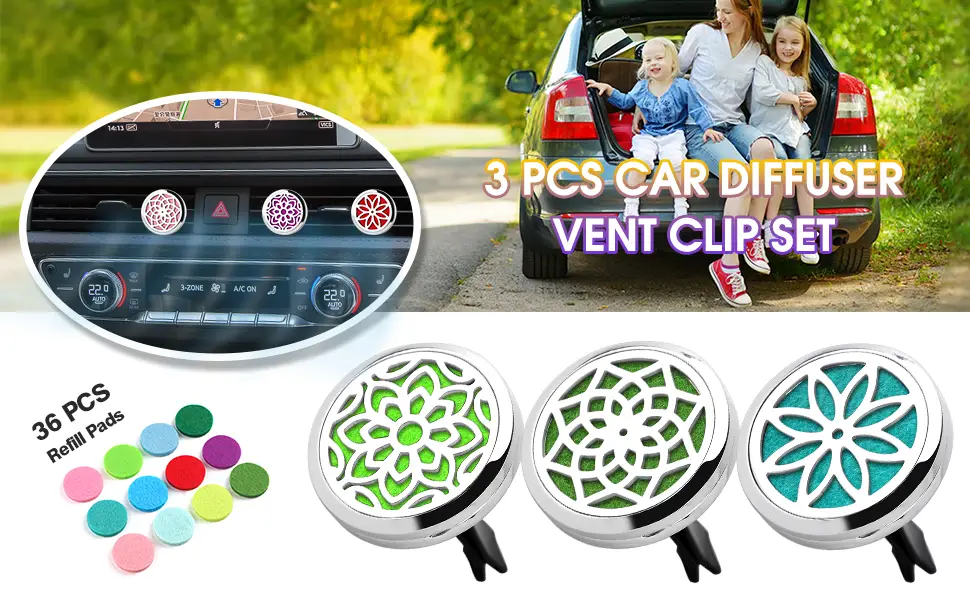 ttstar Car Diffuser Vent Clip - 30mm Aromatherapy Essential Oil Car Diffuser Vent Clips (3 Lotus Vent Clips Metal) - Essential oil car diffuser vent clip