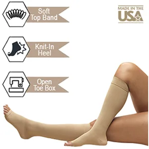 Truform Surgical Stockings 18 mmHg Compression for Men and Women Knee High Length Open Toe White Large Large (1 Pair) White - Truform 0808 Features