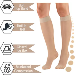 Truform Sheer Compression Stockings 15-20 mmHg Womens Knee High Length Medium (1 Pair) Light Beige - product information 4