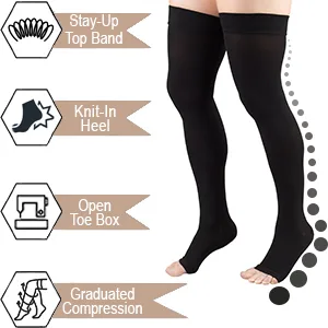 Truform 20-30 mmHg Compression Stockings for Men and Women Thigh High Length Dot-Top Open Toe Black Medium Medium Black - product information 4
