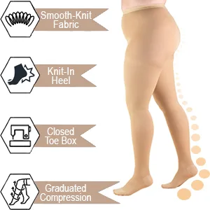 Truform 20-30 mmHg Compression Pantyhose Plus Size Womens Support Tights Hosiery Beige X-Tall Beige X-Tall - product information 4