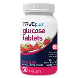 TRUEplus Glucose Tablets Raspberry Flavor - 50ct 50 Count (Pack of 1) - TRUEplus glucose tablets for diabetes