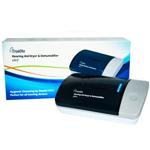 Truedio Automatic Hearing Aid Dryer  Dehumidifier - Double UV-C Light - Dehumidifier for Hearing Aids and Hearing Devices - Includes Free AudioWipes Towelettes for Additional Hearing Aid Cleaning - Hearing Aid Dryer & Dehumidifier