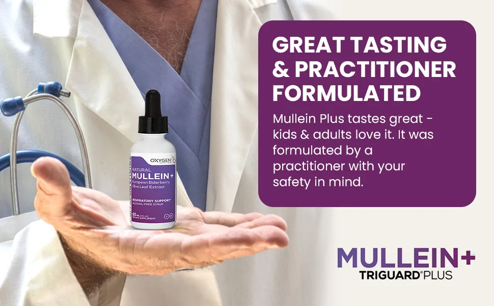 TriGuard Mullein Plus - Mullein Leaf Extract Elderberry Extract  Olive Leaf Extract 2 fl oz  Supports Healthy Respiratory Function  Immune System  Alcohol-Free Non-GMO  Tastes Great - Practitioner formulated