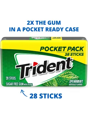 Trident Spearmint Sugar Free Gum 6 Pocket Packs of 28 Pieces (168 Total Pieces) - image
