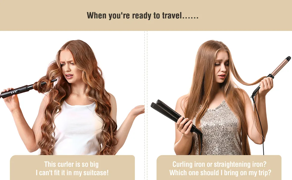 Travel Curling Iron Dual Voltage Mini Flat Iron for Hair Travel Travel Hair Straightener 2 in 1 Withe - travel curling iron 2 in 1