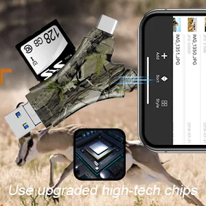 Trail Camera Viewer SD Card Reader4 in 1 SD and Micro SD Memory Card Reader Compatible with iPhoneipad Trail Camera SD Card Viewer to View Hunting Game Camera Photos or Videos on Smartphone Camo - game camera card reader