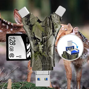 Trail Camera Viewer SD Card Reader4 in 1 SD and Micro SD Memory Card Reader Compatible with iPhoneipad Trail Camera SD Card Viewer to View Hunting Game Camera Photos or Videos on Smartphone Camo - sd card reader for game camera