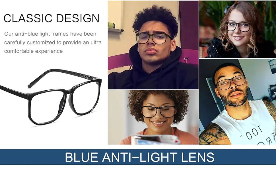 TR90 Oversized Blue Light Blocking Glasses Men Women Square Computer Eyewear Reduce Eye Strain Oversied Black(l) - CLASSIC OVERSIZED DESIGN