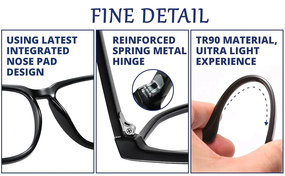 TR90 Oversized Blue Light Blocking Glasses Men Women Square Computer Eyewear Reduce Eye Strain Oversied Black(l) - Product detail description