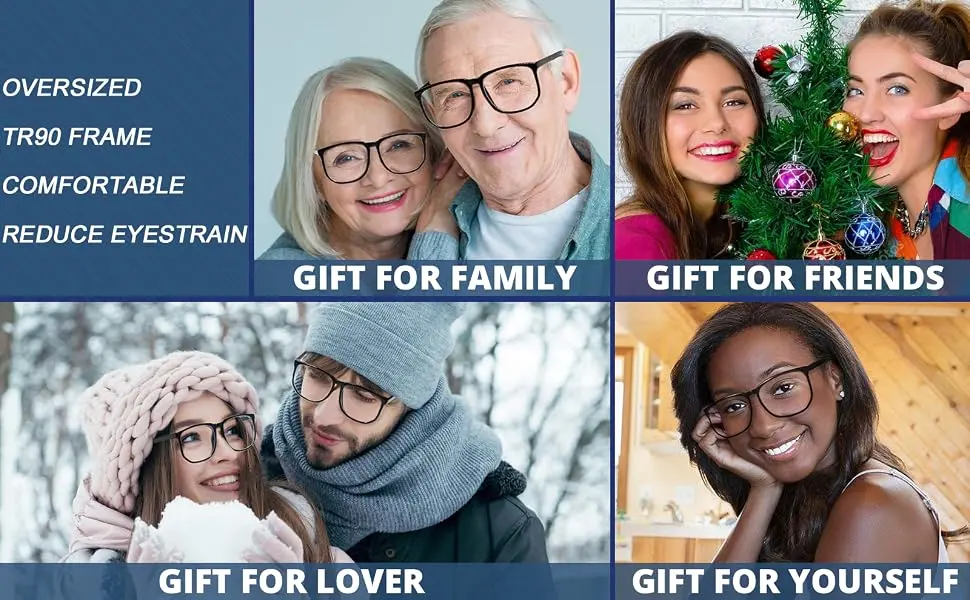 TR90 Oversized Blue Light Blocking Glasses Men Women Square Computer Eyewear Reduce Eye Strain Oversied Black(l) - The best holiday gift