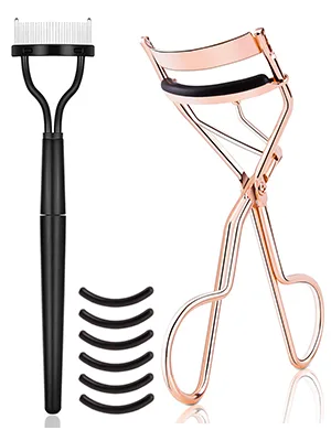 TPPICK Eyelash Curler Kit Metal Lash Curlers with Mascara Applicator Eyelashes Separator Comb  6 Replacement Refill Pads (Rose Gold) - eyelash curler