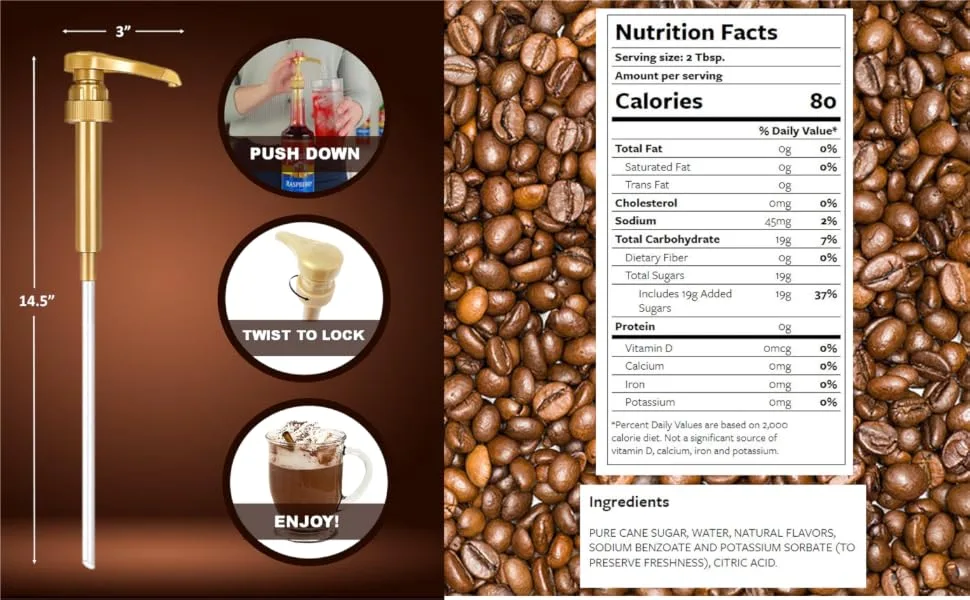 Torani Vanilla Syrup for Coffee 25.4 Ounces for Vanilla Flavored Coffee Torani Syrup with Fresh Finest Syrup Pump Dispenser - hot chocolate packets hot cocoa mix skinny syrup torani syrup sugar free coffee flavoring syrups