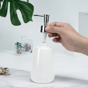 TOOZFO White Hand Soap Dispenser Ceramics Bottles with Elegant Pump Top Bathroom Empty Shampoo Bottles 10oz300ml White2 - soap dispenser