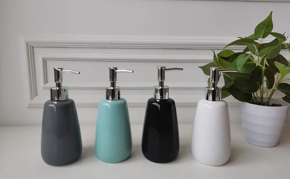 TOOZFO White Hand Soap Dispenser Ceramics Bottles with Elegant Pump Top Bathroom Empty Shampoo Bottles 10oz300ml White2 - soap dispenser