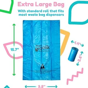 Toolik Diaper Bag Dispenser Refills Disposable Unscented Waste Bags (8 Rolls - 120 Bags) 8 Rolls - (120 Bags) - extra large bag