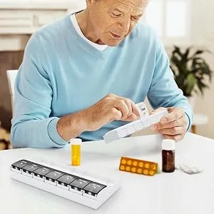 TookMag Extra Large Weekly Pill Organizer 2 Times a Day Push Button AM PM Pill Box Easy Open 7 Day Pill Cases for PillsVitaminFish OilSupplements - E-353-Z A+8