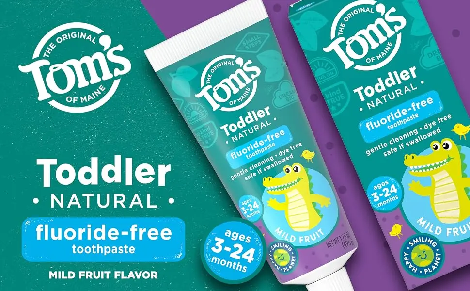 Tom's of Maine Fluoride-Free Toddler Training Toothpaste, Mild Fruit, 1.75 oz. 3-Pack (Packaging May Vary) - image