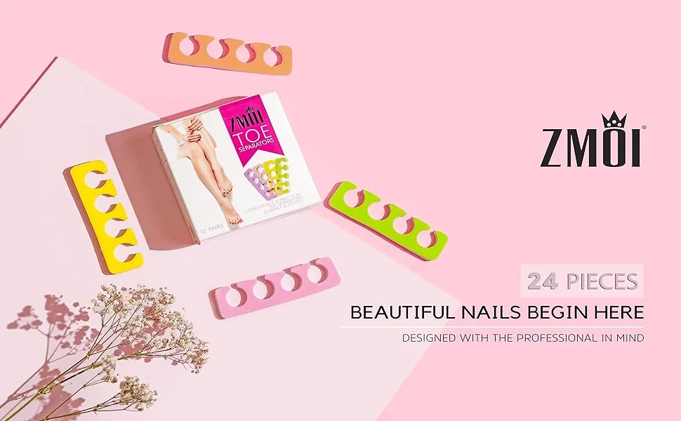 Toe Separators Set - Premium Pedicure Tool Kit 24 Pieces Super Soft  Durable Two Tone ZMOI - toe separator