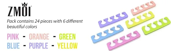 Toe Separators Set - Premium Pedicure Tool Kit 24 Pieces Super Soft  Durable Two Tone ZMOI - toe separator 6 colorful color