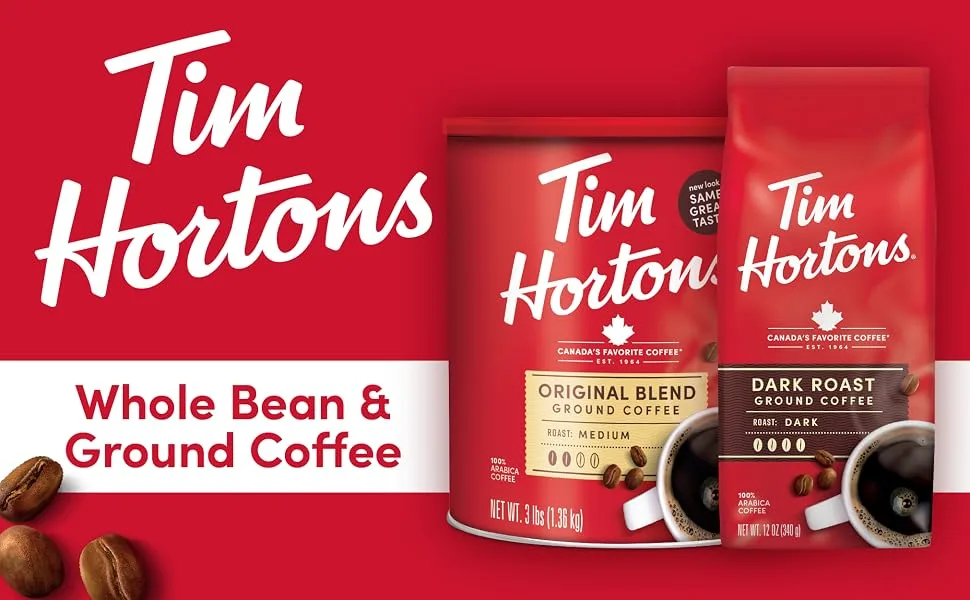 Tim Hortons Original Blend Medium Roast Ground Coffee Canadas Favorite Coffee Made with 100 Arabica Beans 48 Ounce Canister Original 3 Pound (Pack of 1) - whole bean and ground coffee