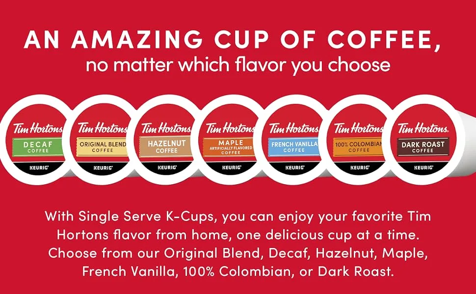 Tim Hortons Original Blend Medium Roast Coffee Single-Serve K-Cup Pods Compatible with Keurig Brewers 96ct K-Cups Red Original 96 Count (Pack of 1) - Assortment