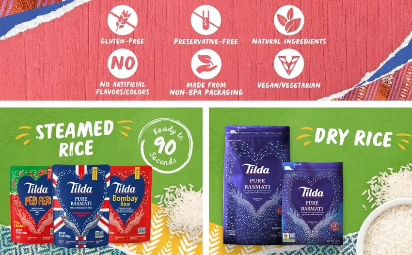 Tilda Pure Basmati Rice Premium Aromatic and Authentic Rice Large Resealable Bag 10-Pound BagWhite - Steamed and Dry Rice