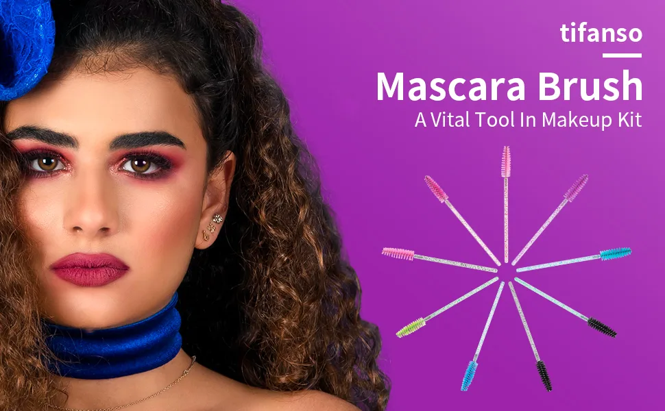 tifanso 200PCS Eyelash Brush Disposable Mascara Brush Wand for Lashes Spoolie brushes Eyebrow Spoolie Eyelash Extension Supplies (Black) - mascara brush
