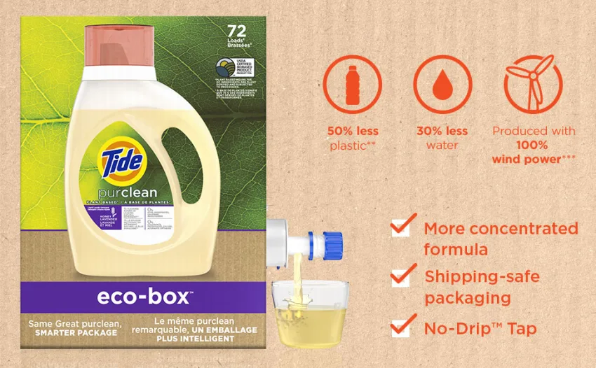 Tide Purclean Plant-Based EPA Safer Choice Natural Laundry Detergent Liquid Soap Eco-Box Ultra Concentrated High Efficiency (HE) 72 Loads - 50%less plastic,30%less water.More concentrated formula,shipping safe packaging,No-Drip tap