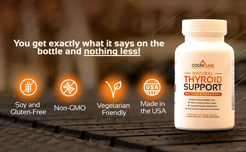 Thyroid Support Complex Supplement - Thyroid Support for Women and Men - Boost Energy Focus Metabolism - Iodine Supplements for Thyroid  B12 Selenium Zinc Copper Ashwagandha L-Tyrosine  More - Quality Promise