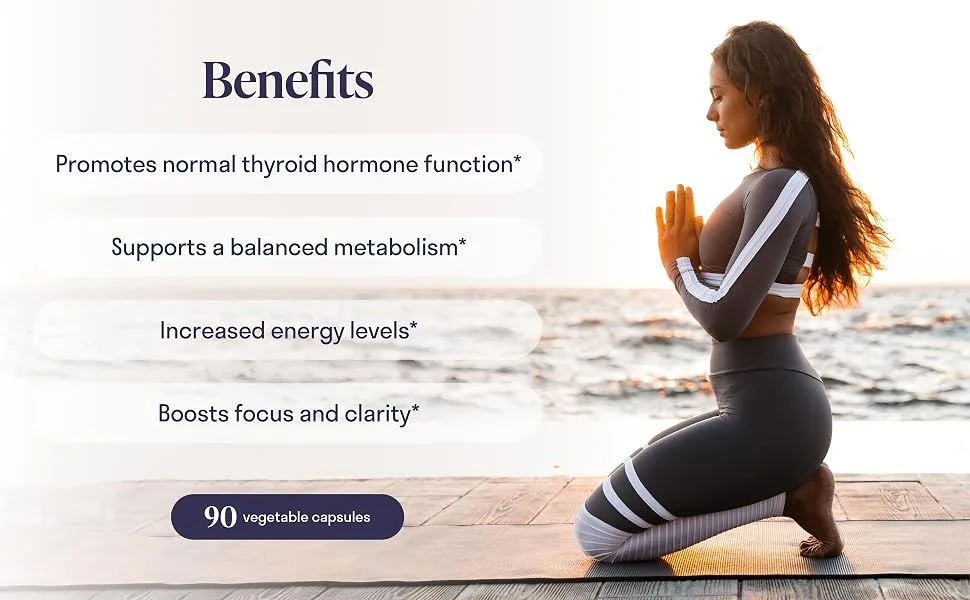 Thyroid Support  Plant Based Thyroid Support Supplement with Ashwagandha and Other Adaptogenic Herbs for Optimal Thyroid Health  Natural Formula for Energy  Metabolism Vegetarian and Non-GMO - Benefits - thyroid support promotes balanced metabolish and energy - natural thyroid supplement