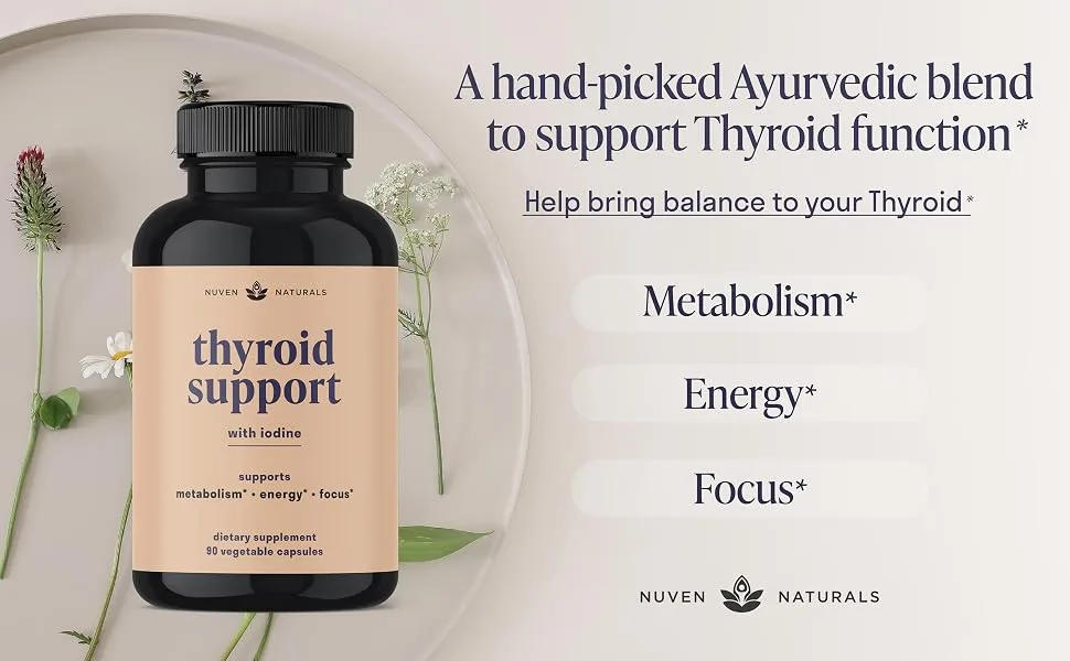 Thyroid Support  Plant Based Thyroid Support Supplement with Ashwagandha and Other Adaptogenic Herbs for Optimal Thyroid Health  Natural Formula for Energy  Metabolism Vegetarian and Non-GMO - Hand-picked ayurvedic blend for thyroid support - thyroid supplement to bring balance back