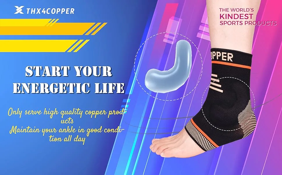 Thx4COPPER Infused Compression Ankle Brace Silicone Ankle Sleeve Support Pain Relief from Plantar Fasciitis Achilles Tendonitis- Reduce Foot Swelling  Prevent Ankle Single Medium - product information 10
