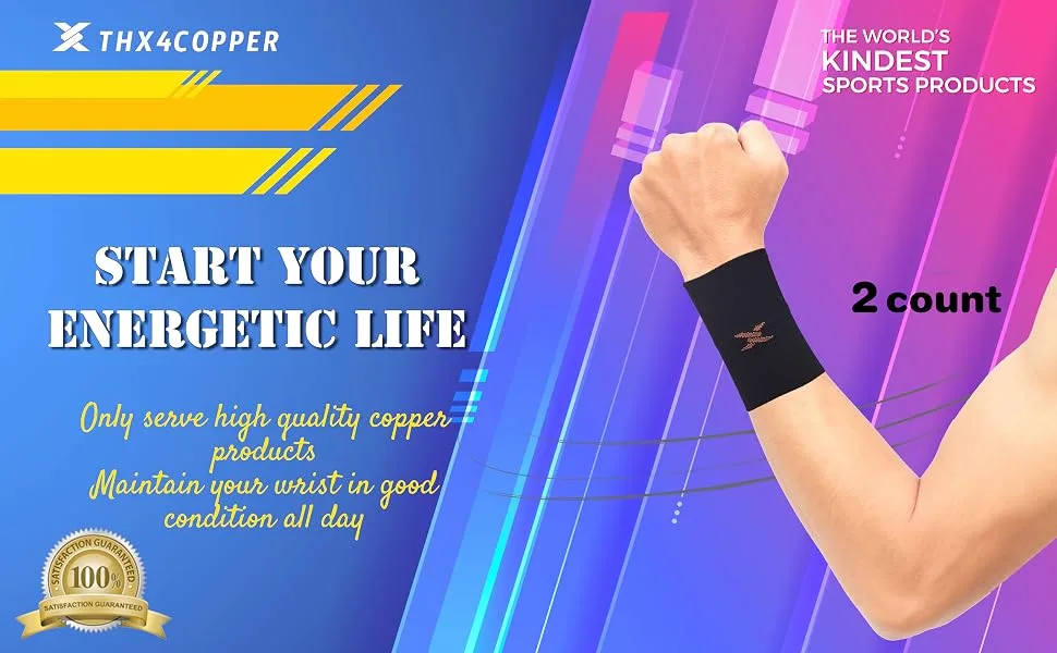 THX4COPPER Compression Wrist Sleeve - Copper Infused Wrist Support for Men Women-Improve Circulation and Recovery(1 Pair) Medium (2 Count) Black - product information 10