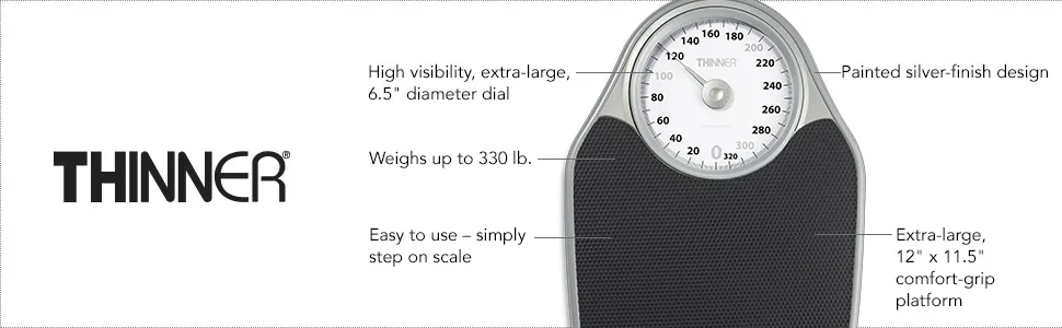 Thinner Extra-Large Dial Analog Precision Bathroom Scale Analog Bath Scale Measures Weight Up to 330 Lbs. Analog - Black - Thinner Bathroom Scale, Easy-to-use, simply step on scale, weight management, weight tracking