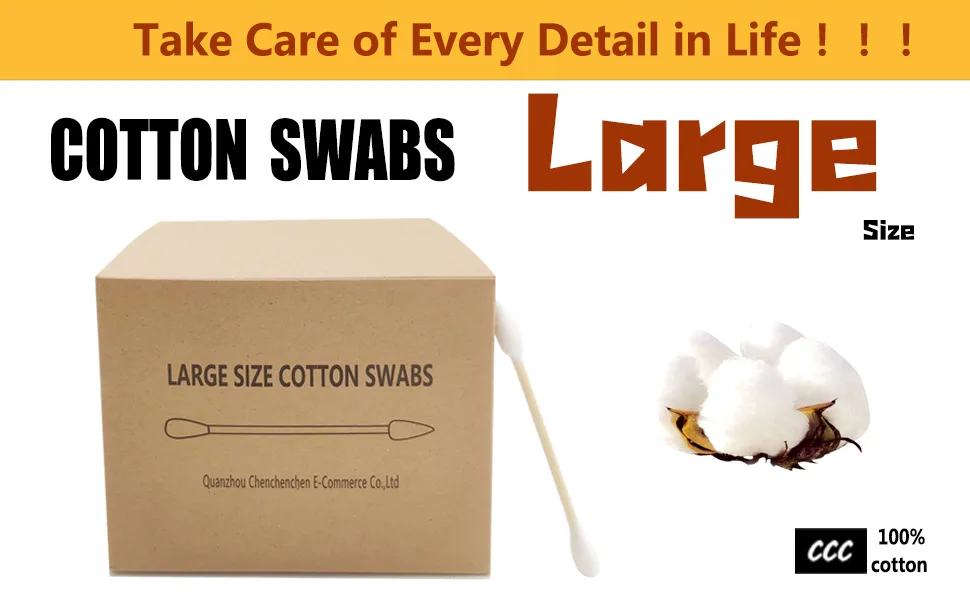 Thick Cotton Swabs XL Cotton Bud 2 Packs Natural OrganicBiodegradable Cotton Swabs 600pcs 600pcs Thick Tips(PointedRound ) - product information 1