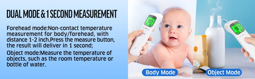 Thermometer for Adults and Kids No-Touch Forehead Thermometer with Object Mode FunctionFever Alert and 32 Set Memory RecallInstant Accurate Reading Digital Baby Thermometer for Fever White - dual mode thermometer